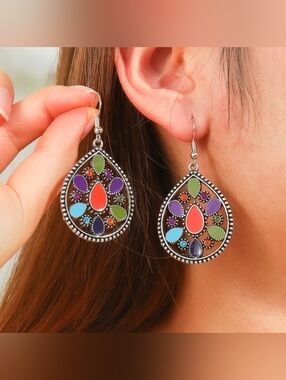 Multicolor Teardrop Dangle Earrings - Vibrant Boho Style